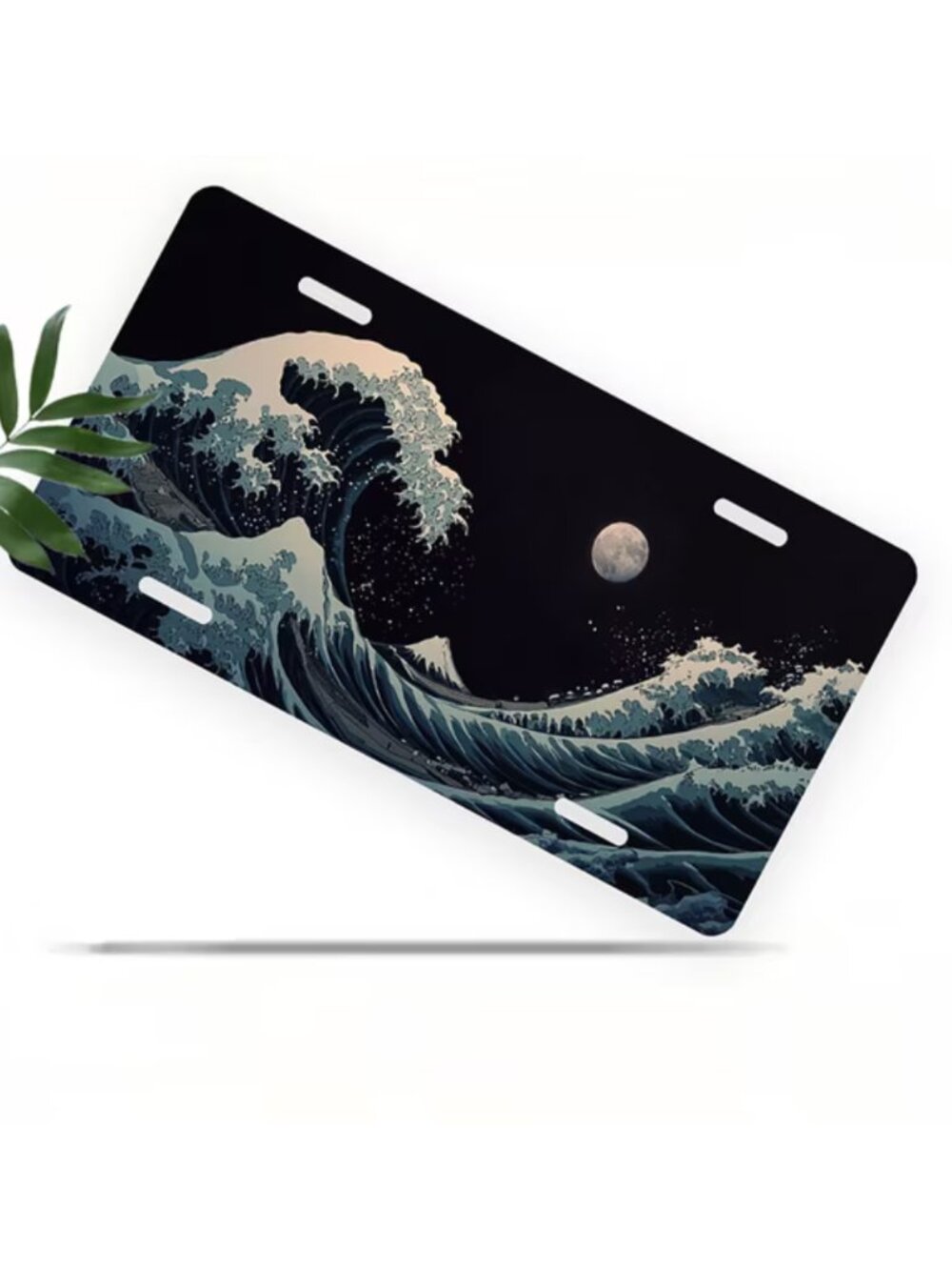 License Plate, Moonlit Wave Decorative Front,Personalized Stainless Steel Licens